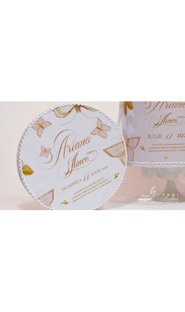 Trusou botez personalizat si brodat cu fluturi roz albi sau gold 6